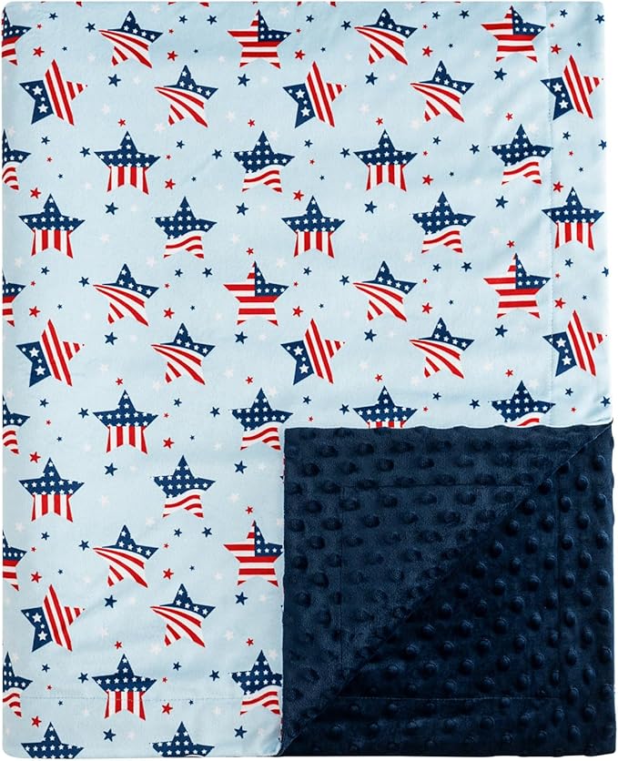david's kids Micro Fleece Minky Baby Blanket for Boys Girls with Double Layer and Soothing Raised Dots, Breathable and Soft Lightweight Receiving Blanket for Newborns, 40x50 Inches, Flag