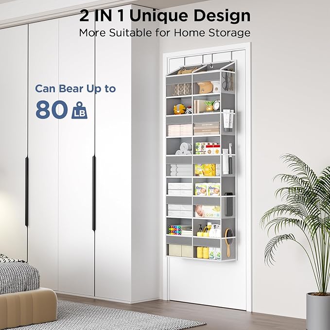 PureSpace 5-Tier Over The Door Organizer with 10 Side Mesh Pockets & Clear Windows, 80 lb Weight Capacity Hanging Storage for Bathroom, Bedroom, Nursery, Kitchen, Organizer Toys, Shoes, Diapers