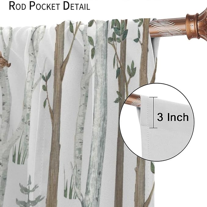 YCness Woodland Animals Curtains, Wild Animals Watercolor Forest Bear Deer Fox Rabbit Floral Nature Window Treatments for Bedroom Kitchen Nursery Living Room Drapes, 55x63 Inch