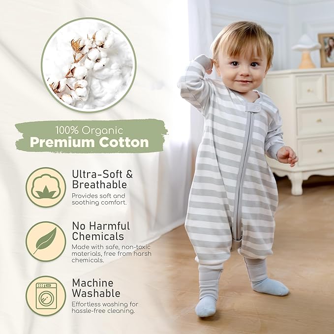 Mama Cheetah Toddler Sleep Sack with Feet, Long Sleeve 0.5 TOG Organic Cotton Baby Sleeping Bag with Legs, Wearable Blanket for Walkers w/ 2-Way Zipper, Toddler Blanket for Girls & Boys 2T