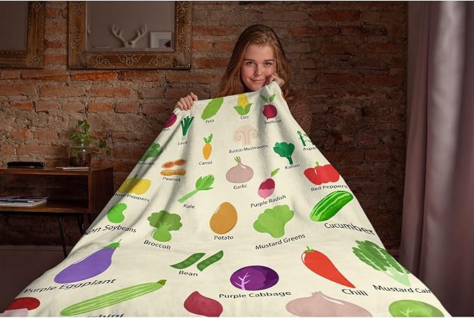 Thuswarm Colorful and Various Vegetables Flannel Blanket for Autumn Winter Gifts Warm Cozy Soft Funny Print Throw for Bed Couch Sofa 50”×40” Small for Kid