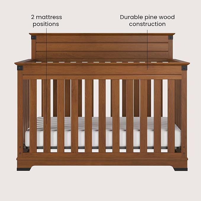 Child Craft Redmond 4-in-1 Convertible Crib, Baby Crib Converts to Day Bed, Toddler Bed and Full Size Bed, 3 Adjustable Mattress Positions, Non-Toxic, Baby Safe Finish (Coach Cherry)