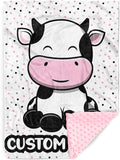 Personalized Baby Blankets for Girls, Custom Name Cow Pattern Baby Blanket, Soft Minky Dot Blanket for Newborns and Toddlers, Ideal for Baby Showers Christmas Brithday Gifts