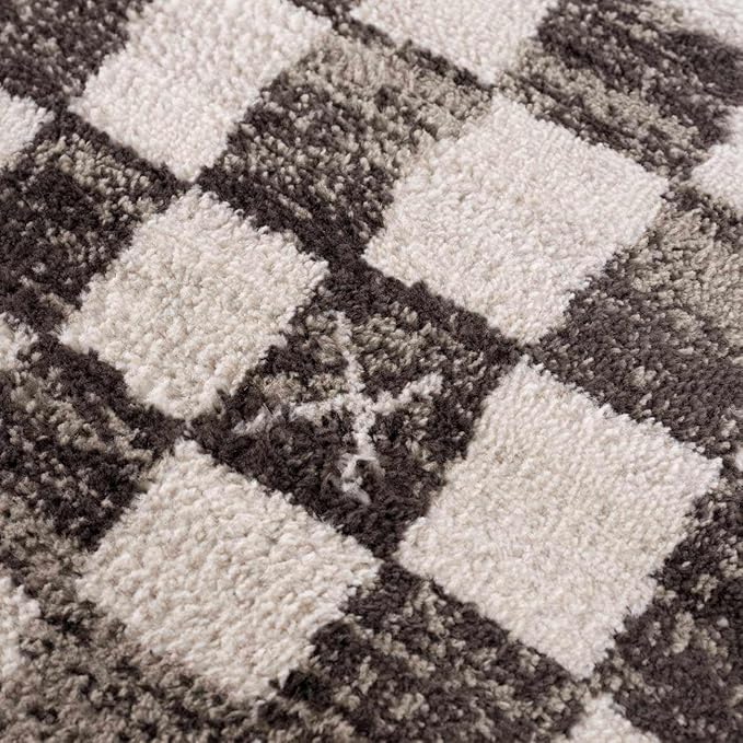 Hauteloom Benjy Living Room, Checkered Bedroom Area Rug - Farmhouse - Cream, Charcoal - 5'3" x 7'