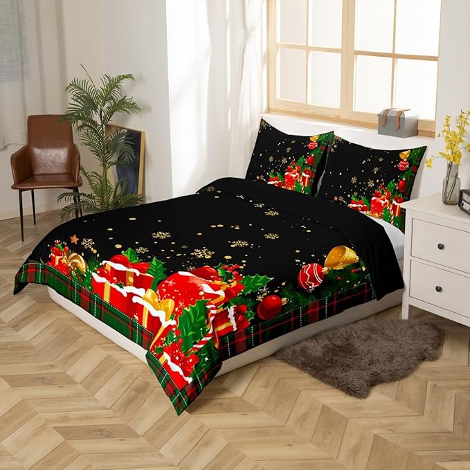 Christmas Bedding Duvet Cover Set Kids Snowflake Christmas Tree Bedding Set Boys Girls Xmas Theme Decor Comforter Cover Set Microfiber Luxury New Year Bedspread Cover Bedroom Bedclothes Full Size