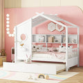 Merax Wood Multifunctional Daybed with Trundle/Storage Shelf, House Low Day Bed for Kids, Space Saving, Easy Assemble White