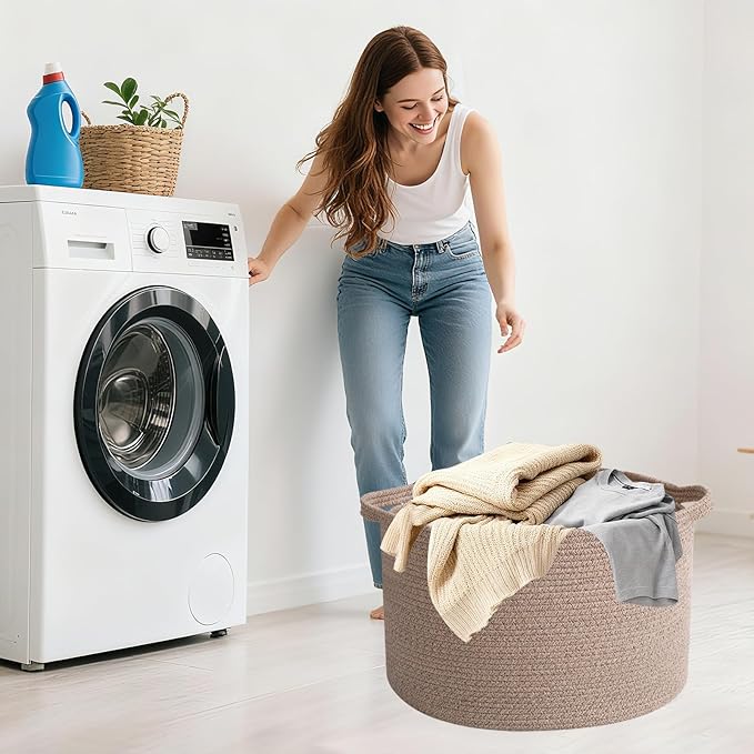 Large Blanket Basket for Organizing,65L Closet Organizers and Storage Bins Box for Shelves Woven Rope Storage Baskets,Living Room,Bedroom,Dorm,Laundry room (Brown)