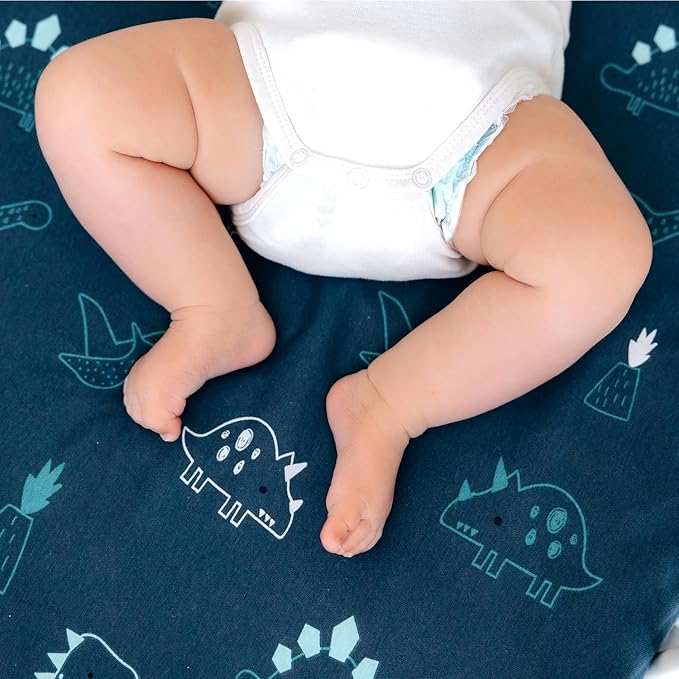 Dreamology Cotton Crib Sheets,2-Pack,Standard Crib Sheets Boys,Girls,100% Cotton Crib sheets,Baby Crib sheet,Cotton Crib Sheet Fitted and Toddler Bed Sheets,52x28 Crib Mattress Sheet | Dino,Denim Blue