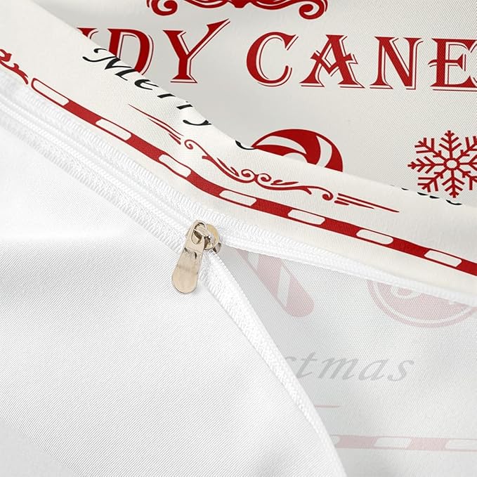 jejeloiu Christmas Bedding Set for Kids Boys Girls Christmas Quote Comforter Cover Set Full Size Candy Canes Print Duvet Cover Bedroom Decor Xmas White Bedspread Cover Bedding Collection 3Pcs