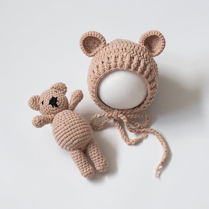 Zeroest Newborn Baby Boy Girl Photography Props Bear Hat Outfits Crochet Kint Handmade Cap Set for Newborn Photo Shoot
