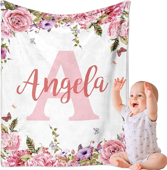 Ships Next Day, Personalized Baby Blankets, Custom Baby Blanket with Name for Girls,Gift for Chrismas Birthday Memorial Day, Customized Flannel Blanket for Kids Adults 40"X50"