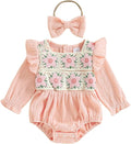 Gaono Newborn Baby Girl Smocked Bubble Romper Cute Boho Summer Clothes Ruffle Sleeveless Crochet Flower Vintage Bodysuit