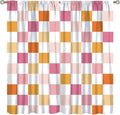 Pink Checkered Curtains,70s Vintage Twisted Checkered Window Drapes Colorful Groovy Trendy Wavy Hippie Grid Print Window Treatments for Kids Girls Bedroom Living Room 84" W X 84" L