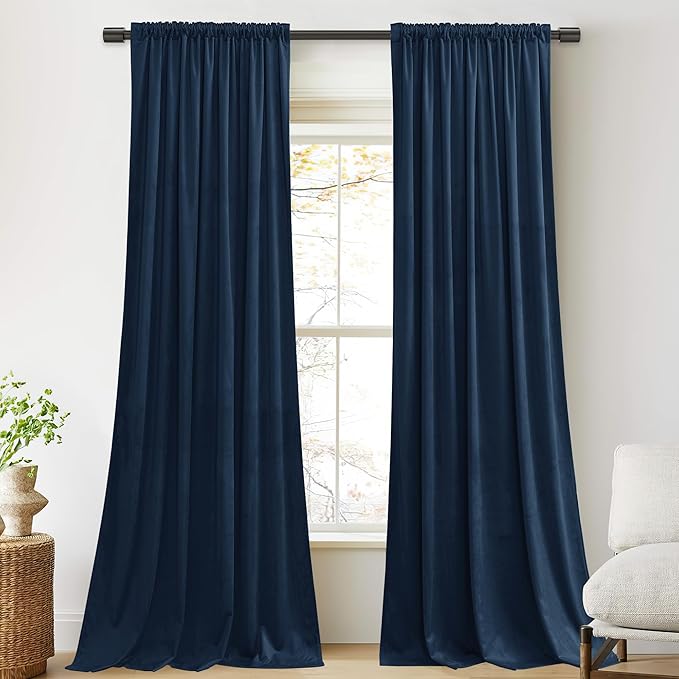 StangH Navy Blue Velvet Curtains - Luxury Home Decoration Back Tab Heat Blocking Privacy Room Dividers for Doorway/Sliding Glass Door, W52 x L90, 2 Panels