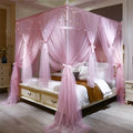 VETHIN 4 Corners Post Princess Bed Canopy Curtain Double Layer Cozy Drape Netting 4 Opening Mosquito Net for Girls & Adults Bedroom Decoration Accessories (Double Pink, 59" W*82" L*82"*H/(Queen))