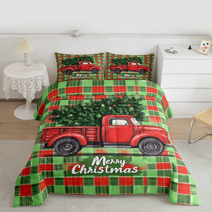 Feelyou Merry Christmas Comforter Set All Season Christmas Tree Bedding Set with 2 Pillow Cases Snowflake Microfiber Kids Queen Bedclothes Winter Bedroom Decor Duvet Quilt Breathable Soft