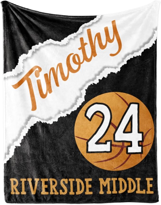 Custom Kids Soft Blanket: Personalized Gift for Basketball Football Soccer Softball Lovers Name and Number - Flannel Toddler Bed Blankets (60X80inch)