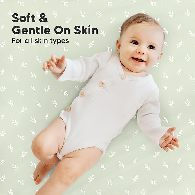 2-Pack Mini Crib Sheets Fitted - 38x26 Pack N Play Sheets for Pack and Play Mattress, Organic Cotton, Soft & Breathable Playard Bedding, Neutral Mini Toddler Bed Cover for Boys, Girls (Herb)