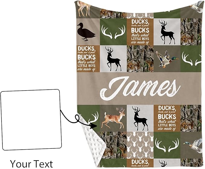 Personalized Crib Bedding Set for Boys Girls, Custom Baby Crib Sets with Name, Multi-grid Deer Design Nursery Bedding 2 Piece - Soft Blanket with Double Layer Dotted Backing, Crib Fitted Sheet