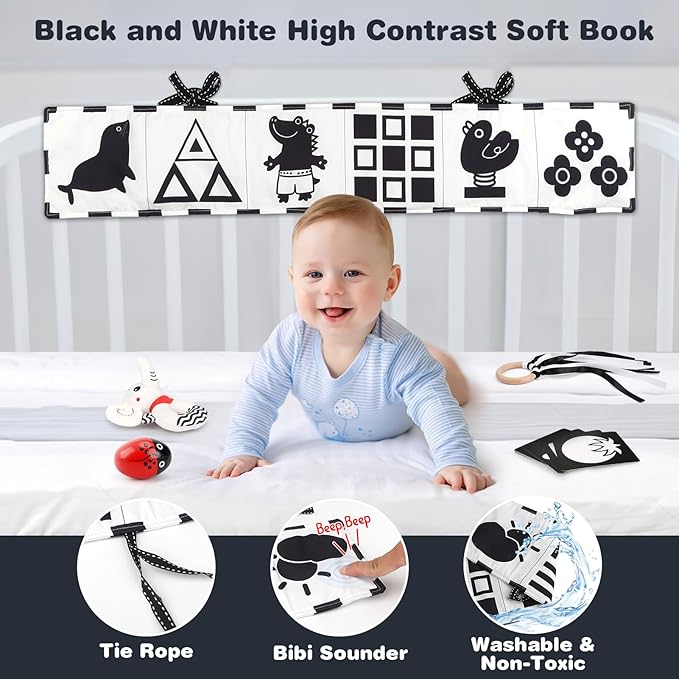 Joyreal High Contrast Baby Toys 0-6 Months, Black and White Sensory Toys for Newborn Brain Development, Montessori Infant Toys with 20 Cards
