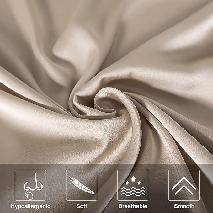 2 Pcs Mulberry Silk Pillowcase for Hair and Skin,Cooling Silk Pillow Case with Hidden Zipper,Allergen Proof Dual Sides Soft Breathable Smooth Silk Pillow Cover for Women(Standard-2PCS,Champagne)