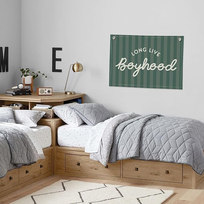 Long Live Boyhood Banner, Boy Nursery Decor, Canvas Banner Wall Hanging Flag Decor for Nursery Playroom Toddler Room, Boys Kids Room - Deep Green