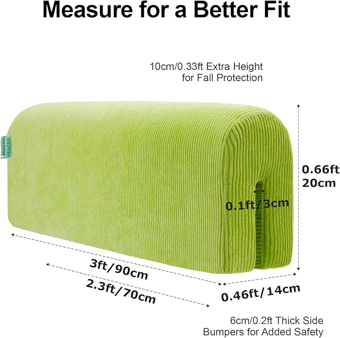 Bed Rail Bumpers Protector, Hospital Bed Rails Padding, Loft Beds and Bunk Beds Bumpers Protector, Premium Soft Memory Foam - Anti-Bump | Fall Prevention, Size 27.6 x 5.5 x 7.9 Inches, Green