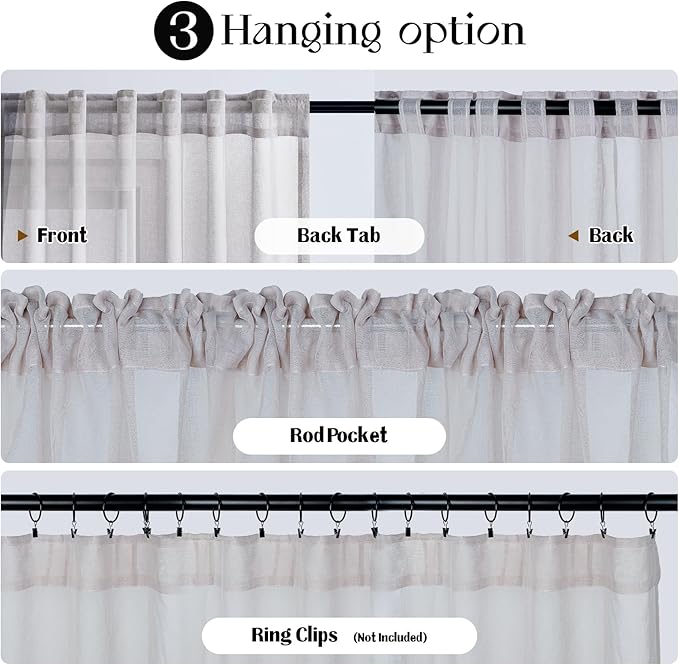 Dreaming Casa Grey Sheer Curtains 84 Inches Long, Rod Pocket & Back Tab Light Filtering Textured Sheers for Living Room Bedroom, 2 Panels, Each 52" W x 84" L