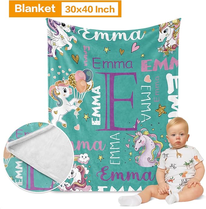 Custom Crib Bedding Set - Magical Horse Design Personalized Name Baby Nursery Bedding 3 Pcs Set - Chic Soft Blanket, Sheet, Pillowcase for Newborns Boys Girls Gifts Color18