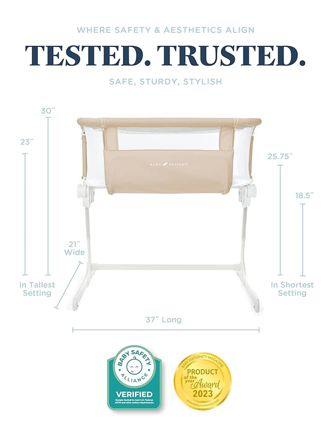 Baby Delight Beside Me Dreamer Bassinet | Bedside Sleeper & Baby Bassinet | 6-Position Height Adjustment | Organic Oat