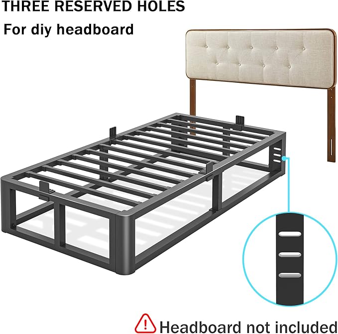 Metal Heavy Duty 12 inch Twin XL Bed Frame with Rounded Corner and Headboard Hole Mattress Retainers 3500 LBS No Box Spring Needed Platform Noise Free Easy Assembly