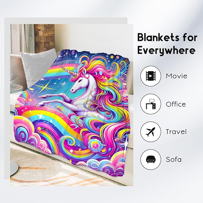 Unicorn Blankets - Kids Blanket Gifts for Girls - Flannel Soft Cute Throws for Room Decor, Couch,Office - 30"x40"