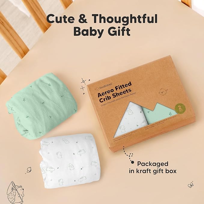 KeaBabies 2-Pack Fitted Crib Sheets for Boys, Girls, Baby - Soft Bamboo Viscose Cotton, 52x28 Standard Crib Mattress Sheets, Toddler Bed Mattress Cover, Gender Neutral, Breathable, Durable (Bunnies)