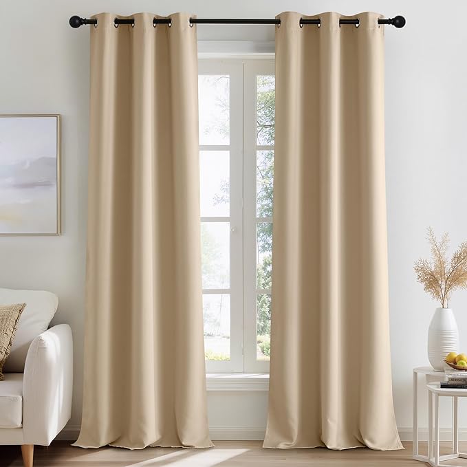 NICETOWN Beige Room Darkening Curtains 96 Inches Long 2 Panels for Living Room, Bedroom, Nursery Summer Thermal Insulated Blackout Drapes Grommet Noise Reducing Window Curtains, W40