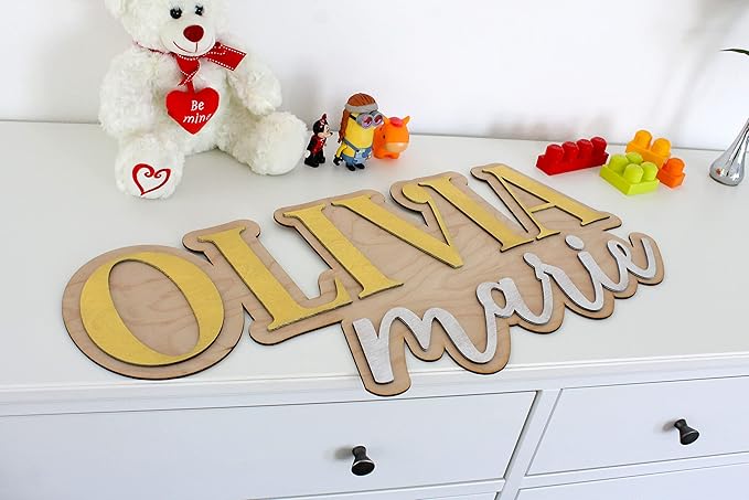 Large Wood Nursery Sign | Nursery name sign for Kids | Custom Wood Name Sign | 3D Wood Baby Name Sign (Blue)