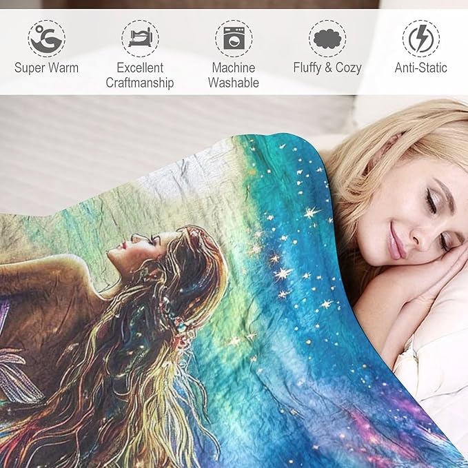 Mermaid Blanket Navy Mermaids Gifts for Girls Boys Woman Kids Ocean Mermaid Lover Coastal Throw Blankets Soft Blanket Warm Fleece Flannel Plush Blankets for Bed Sofa Couch 60"x80"