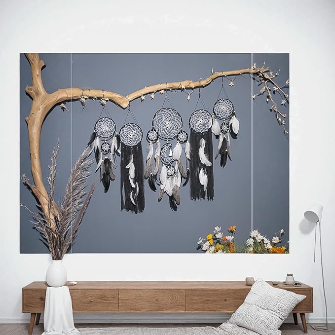 Dream Catcher Wall Decor,Large Boho Dream Catcher with Luxurious Feathers & Beads, Handmade Wall Hanging for Bedroom, Nursery, Living Room, Gift Ready for Girls & Adults (Gray)