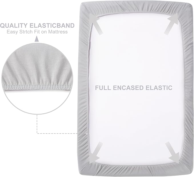 TILLYOU Mini Crib Sheets Fitted 2 Pack, Pack and Play Sheets for Toddler Mattress, Soft and Breathable 38”x 24” Pack n Play Mattresses Cover, Rainforest Elephant & Grey