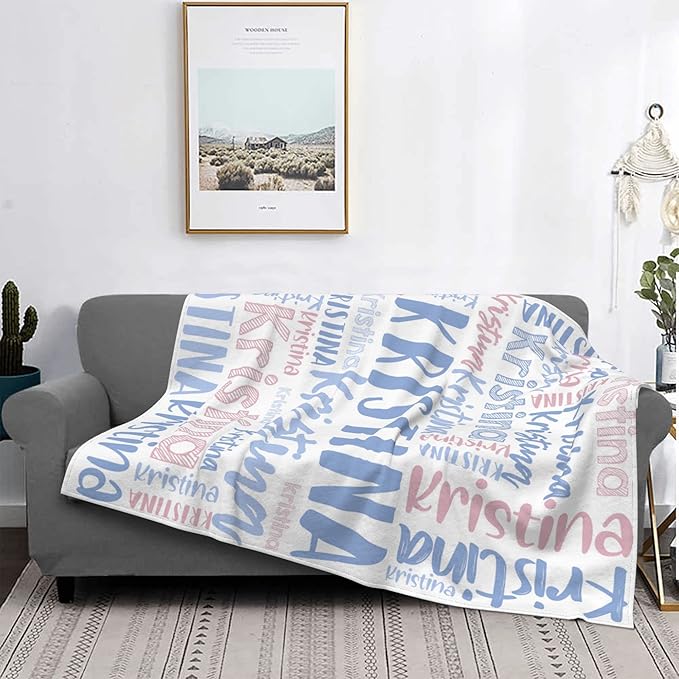 Dr.TOUGH Personalized Blankets with Name Customized Baby Blankets for Girls Boys Adults Monogrammed Blankets and Throws Christmas Birthday Mothers Fathers Valentines Day Gift (Light Blue,50''×60'')