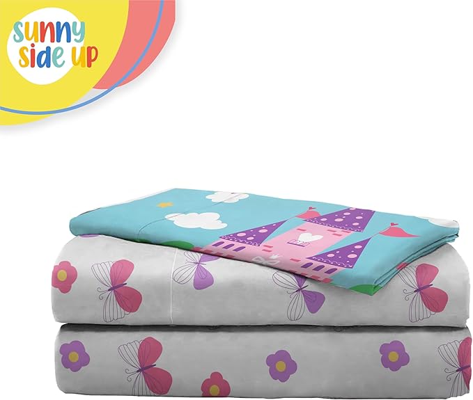 Sunny Side Up Magic Castle Twin Sheet Set - 3 Piece Kids Bedding Set Includes Pillow Cover – Super Soft Floral Butterfly Microfiber Sheets