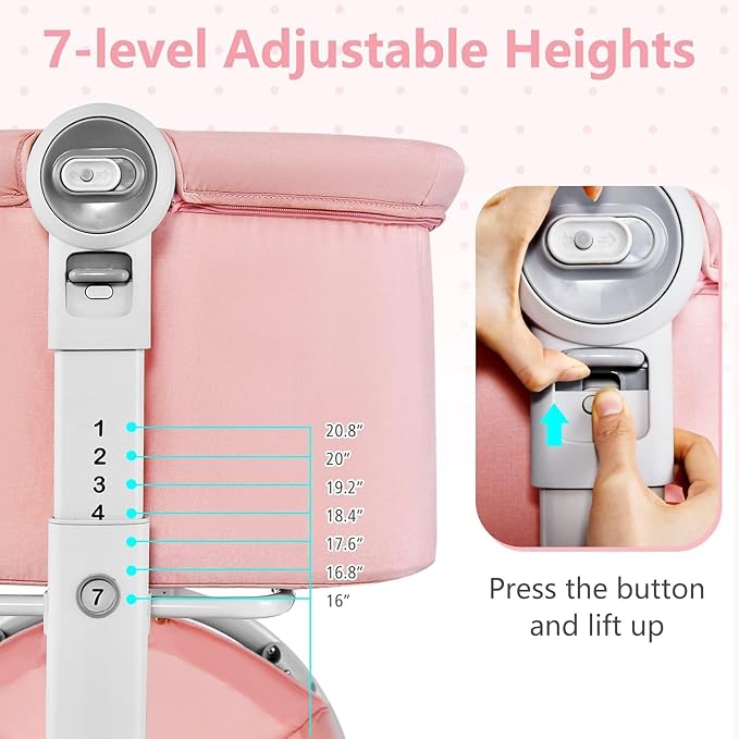 INFANS 3 in 1 Baby Bassinet, Bedside Sleeper, Rocking Cradle, Easy Folding Portable Safer Co-Sleeping Crib with Height Adjustable, Wheels Storage Basket Travel Bag for Infant Newborn (Coral)