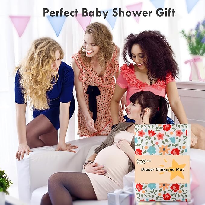 Portable Diaper Changing Pad for Baby - Waterproof Compact Changing Mat with Wrist Strap - Wipeable Travel Changing Pad for Diaper Bag - Gifts for Baby Shower by PHOEBUS BABY(Multicolor Floral)