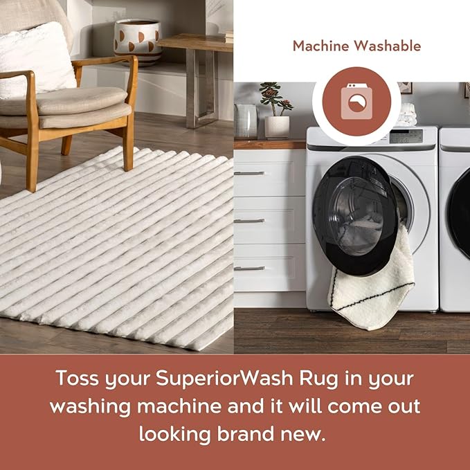 nuLOOM SuperiorWash Collection Kai Off-White, 3'9" x 6', Fluffy and Cozy, High Traffic, Stain Resistant, Easy Clean, Durable Washable Area Rug for Bedroom, Living Room, Dining, Den, Foyer, Entryway