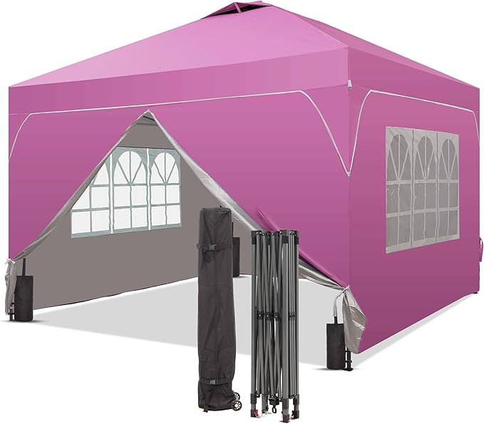 GDY 12x12FT Pop Up Canopy Tent with One Push Setup, Easy to Install with 4-Sidewalls for Events, Parties, Camping, Outdoor Gazebo with 4-Sandbags, Pink.