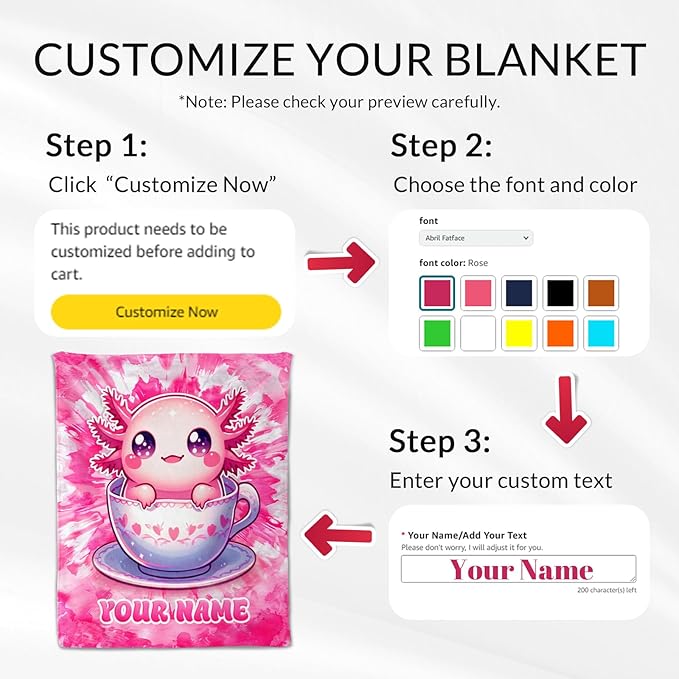 Custom Axolotl Blanket - 30" x 40" Inches Axolotl Gifts for Girls - Fuzzy Plush Flannel Kids Throw Blanket Stuff for Crib, Lap