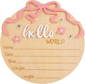 Hello World Newborn Sign, Wooden Pink Bow and Flower Baby Birth Announcement Board Newborn Welcome Sign for Nursery Home Hospital Decor Photo Props