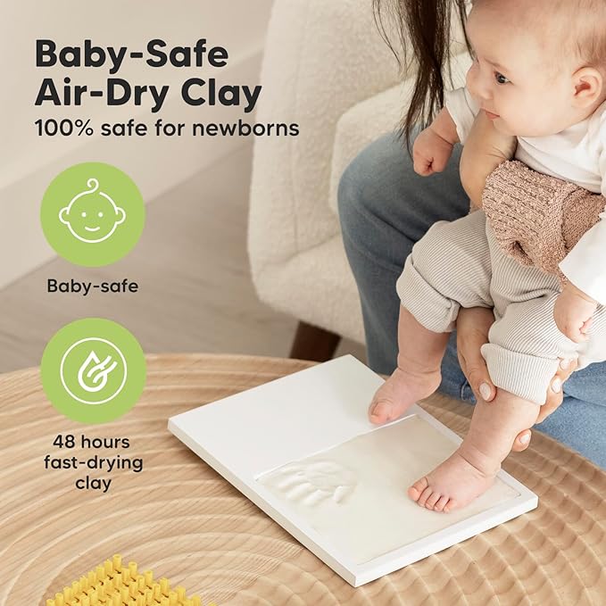KeaBabies Baby Hand and Footprint Kit - Quick Dry Clay Baby Footprint Kit, Pets Paw, Newborn Keepsake Picture Frame for Boys, Girls, Personalized New Mom Gifts for Shower & Christmas (Vintage White)