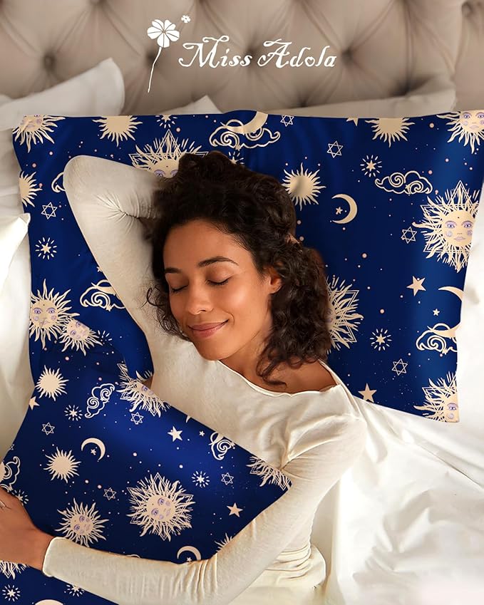 Silk Pillowcase 2 Pack - Pillow Cases 20" x 36" King Size Set of 2 for Hair and Skin Smooth Soft Breathable with Hidden Zipper Cooling Pillow Covers for Sleeping, Sun Moon Sign