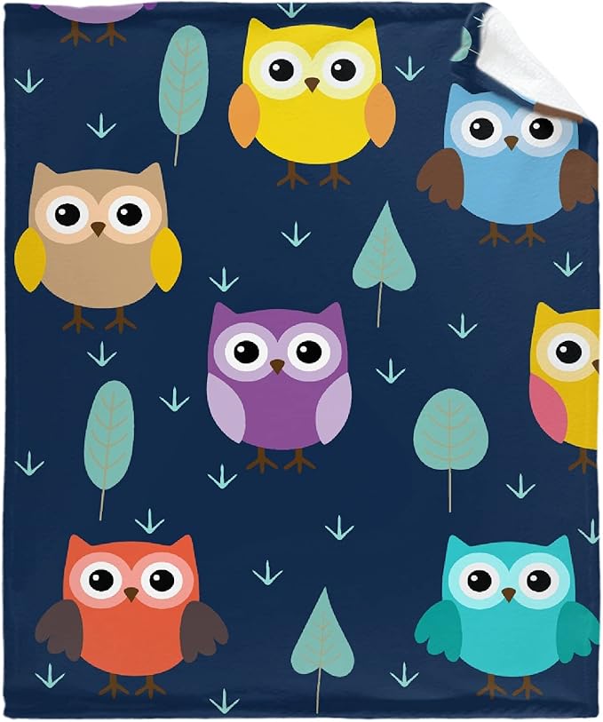 Thuswarm Cute Colorful Owl Flannel Blanket for Autumn Winter Gifts Warm Cozy Soft Funny Print Throw for Bed Couch Sofa 40”×30” XSmall for Pets