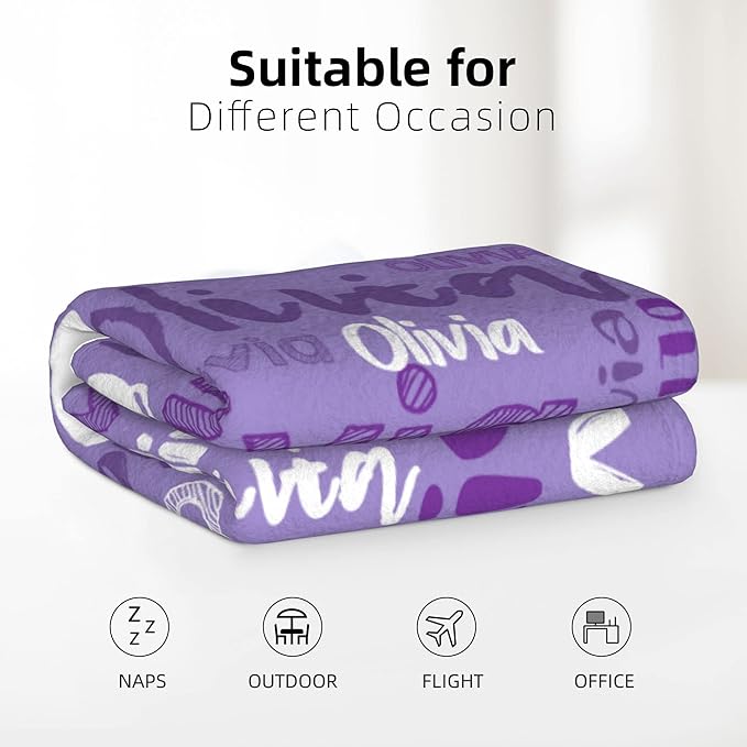 Dr.TOUGH Personalized Blankets with Name Customized Baby Blankets for Girls Boys Adults Monogrammed Blankets and Throws Christmas Birthday Mothers Fathers Valentines Day Gift (Lilac,60''×80'')